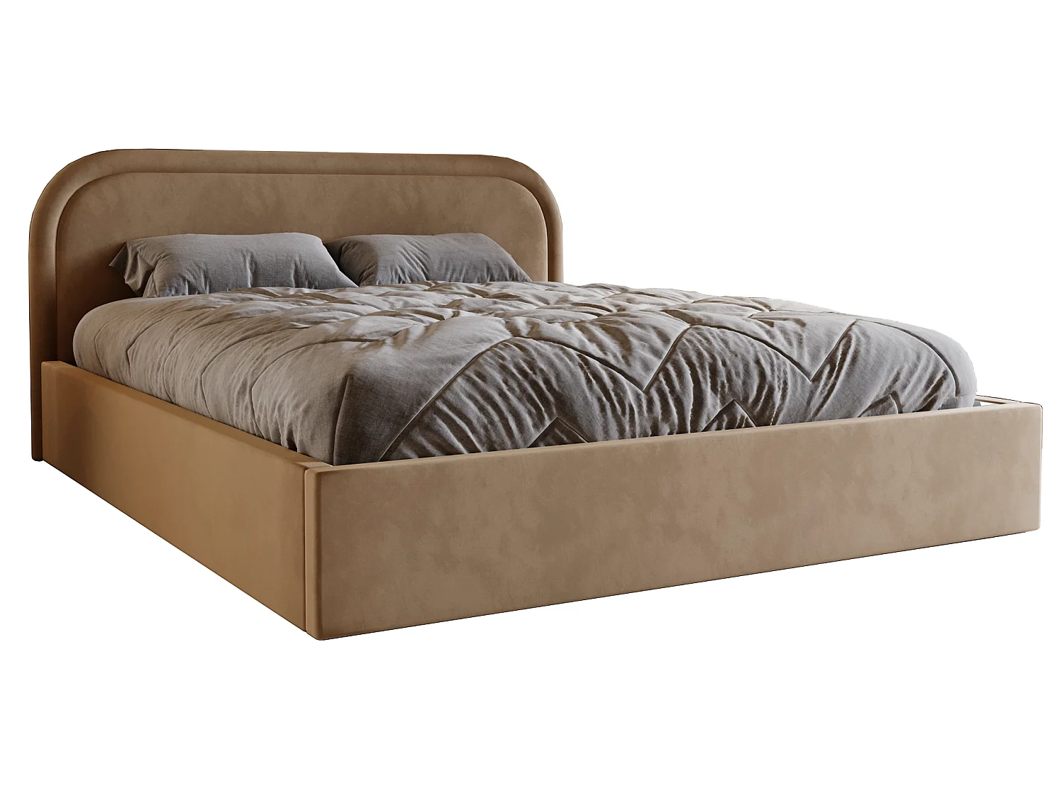Łóżko z okrągłym zagłowiem 180x200 Dune, dwuosobowe do sypialni, pojemnik, stelaż drewniany - latte 5041672 - obrazek 1