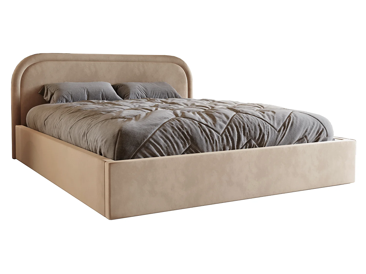 Łóżko z okrągłym zagłowiem 180x200 Dune, dwuosobowe do sypialni, pojemnik, stelaż drewniany - beżowy 5041752 - obrazek 1