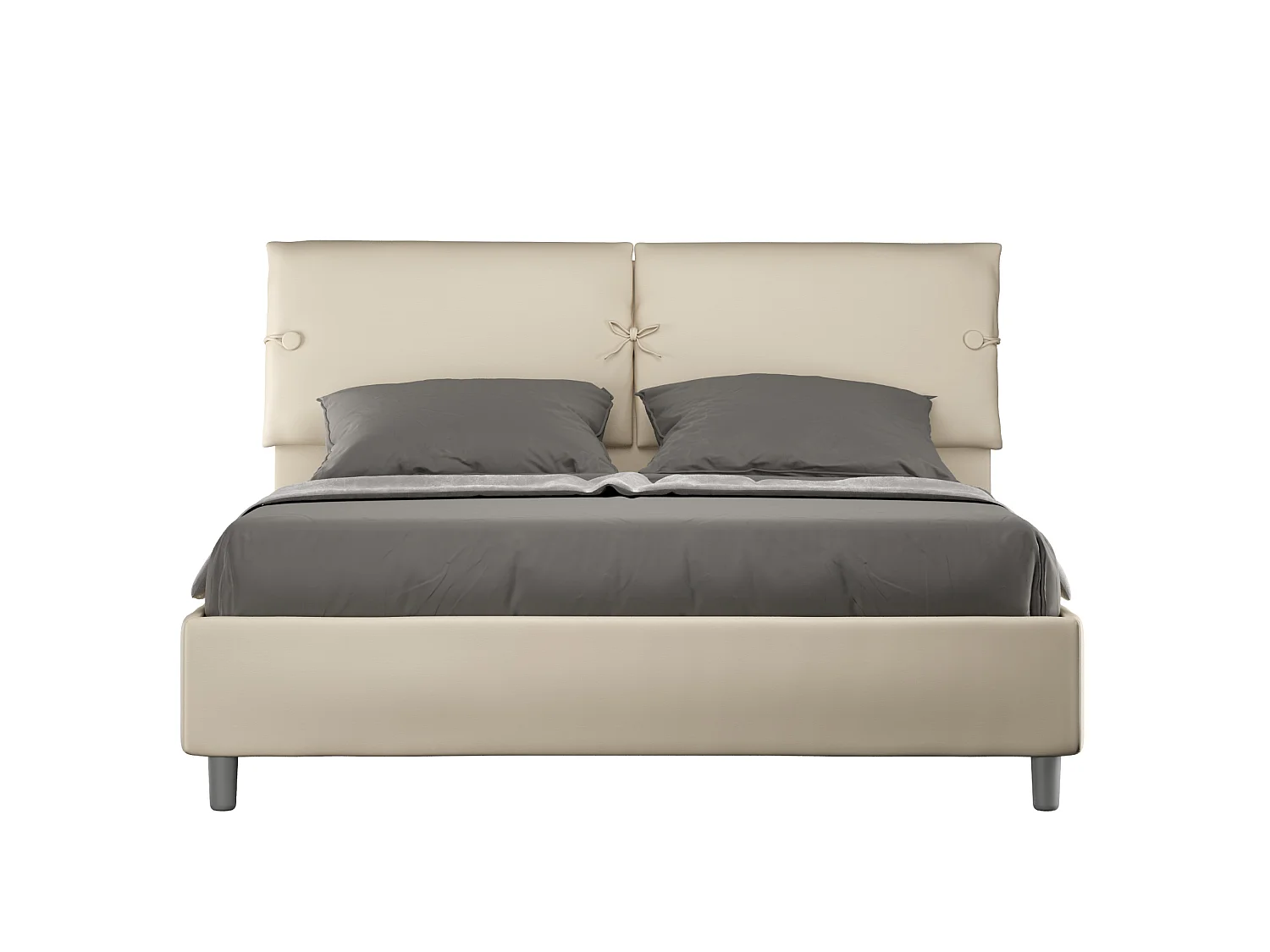 Łóżko wyposażone w stelaż z listwami z pojemnikiem tapicerowane 160x200 sztucznej skóry Szaro-beżowy Sleeper 814055 - obrazek 1