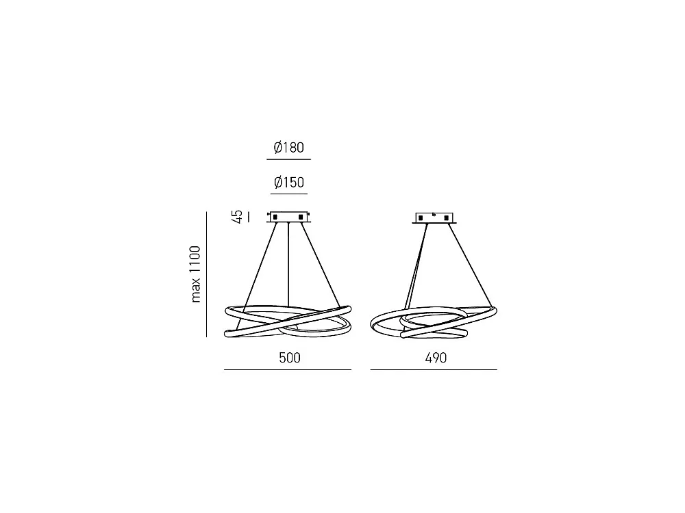 Diva - lampa wisząca LED 39W z możliwością ściemniania - nowoczesny design z tytanu i aluminium, ciepłe światło 3000K, splecione pierścienie o średnicy 50 cm 4104999 - obrazek 1
