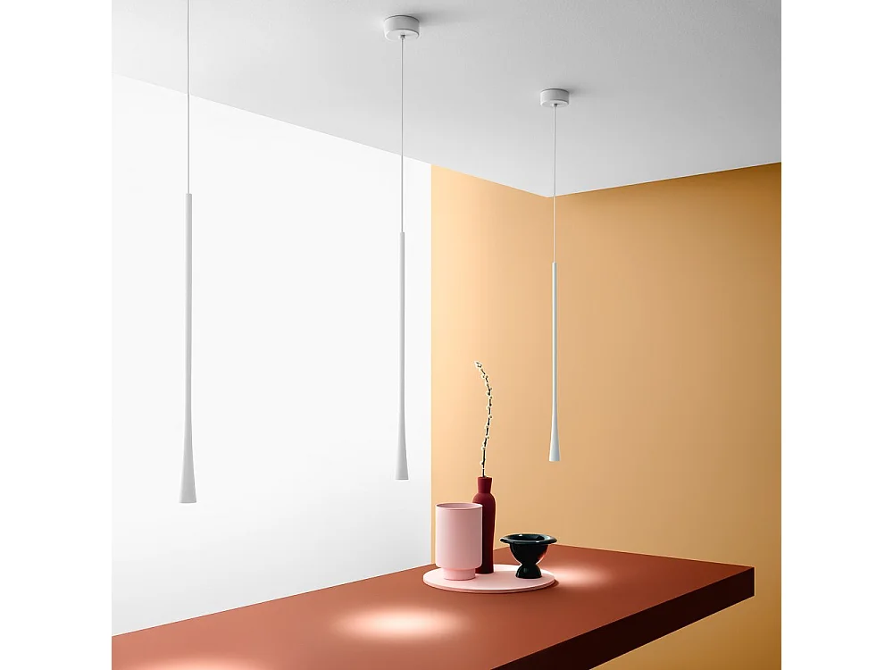 Dafne – lampa wisząca LED 7W 3000K IP20 biała – minimalistyczna lampa sufitowa LED z aluminium – zasilacz w zestawie – maks. długość 165 cm 4105007