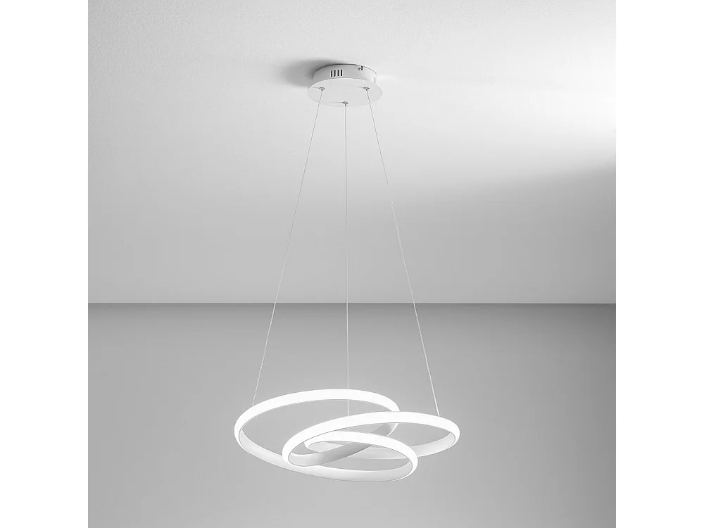 Diva - lampa wisząca LED 39W z możliwością ściemniania - nowoczesny design, satynowo-biały aluminium, ciepłe światło 3000K, splecione pierścienie o średnicy 50 cm 4105061 - obrazek 1