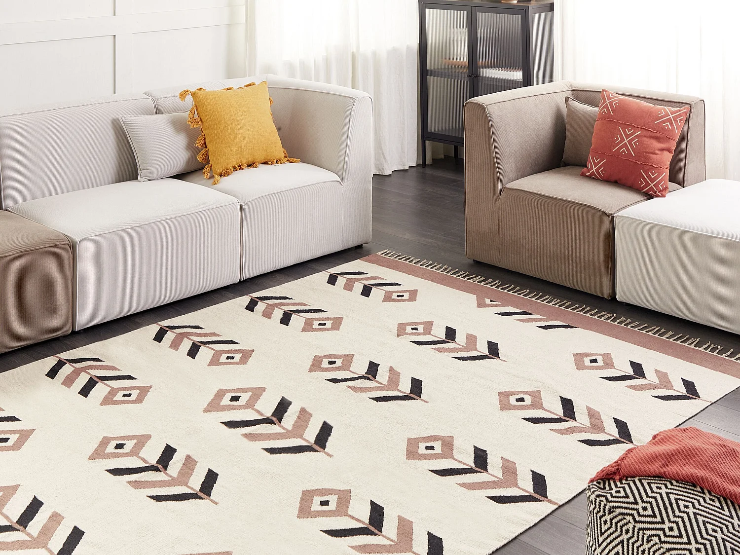 Dywan bawełniany kilim 200 x 300 cm beżowo-czarny NIAVAN 1315903 - obrazek 1