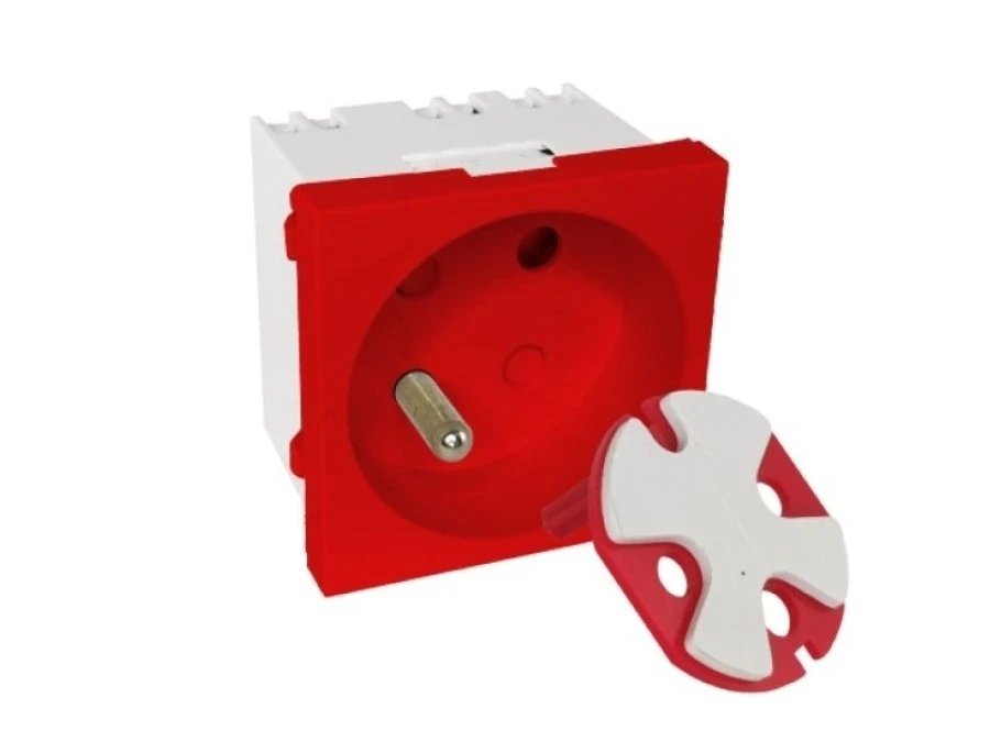 Modularne gniazdo elektryczne ALANTEC 2P+Z, 45×45, DATA z kluczem, czerwone PZ017