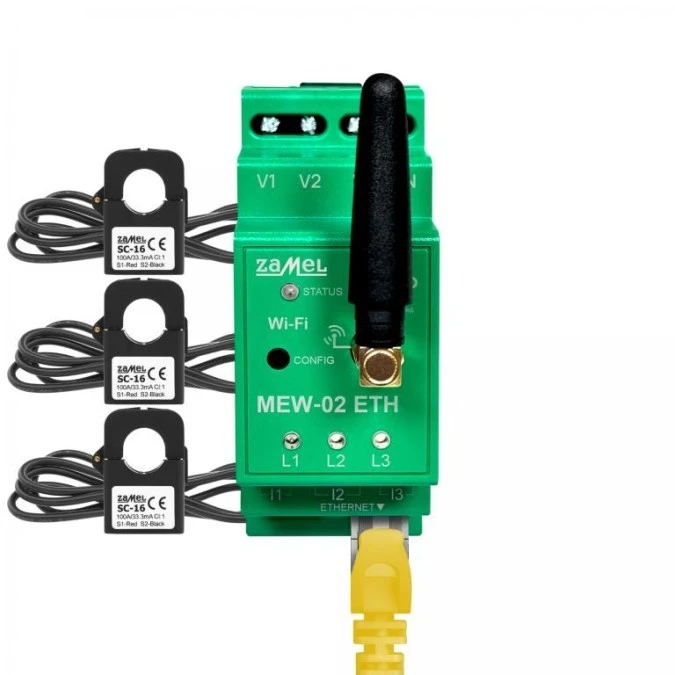 MONITOR ENERGII ELEKTRYCZNEJ WI‑FI 3F+N TYP: MEW‑02 ETH/SC‑16 - obrazek 1