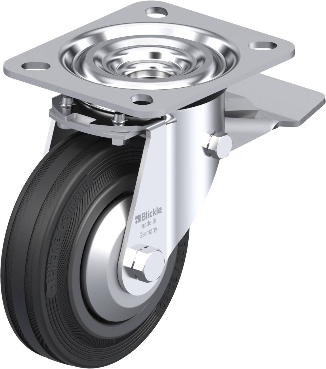 Blickle 80465 L-VPP 100G-ST-FA Kółko skrętne z hamulcem Średnica koła: 100 mm Maksymalne obciążenie: 70 kg 1 szt. - obrazek 1