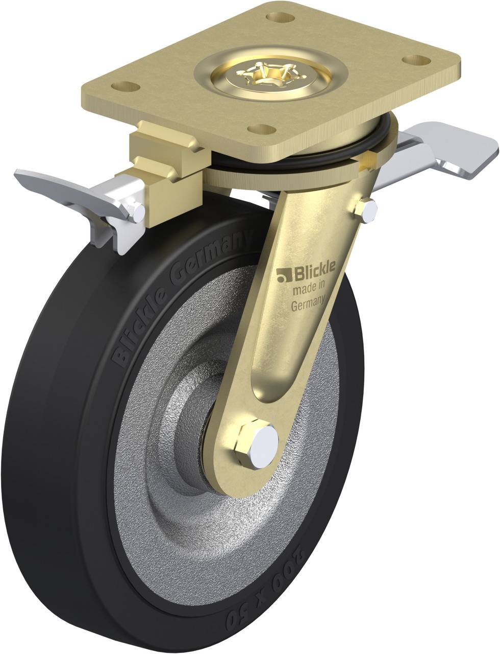 Blickle 435891 LS-SE 200K-ST-RI4 Kółko skrętne z hamulcem Średnica koła: 200 mm Maksymalne obciążenie: 600 kg 1 szt. - obrazek 1