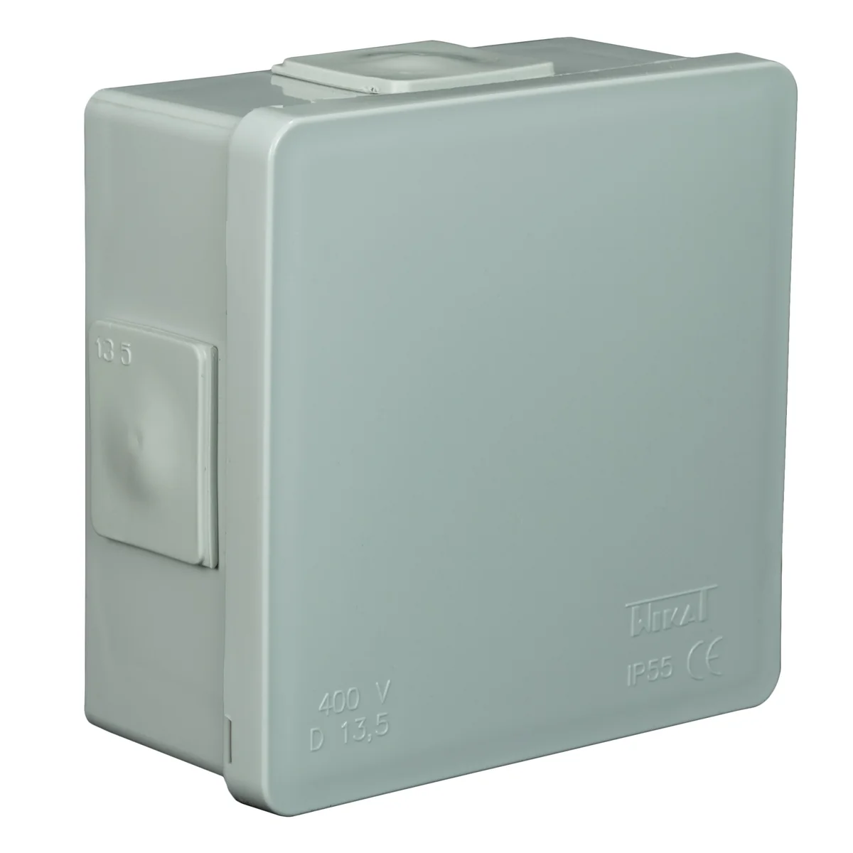 PF Puszka natynkowa z dławnicami gumowymi 4-wlotowa 86x86x40mm IP55 dekiel klik-klak popiel 001-03