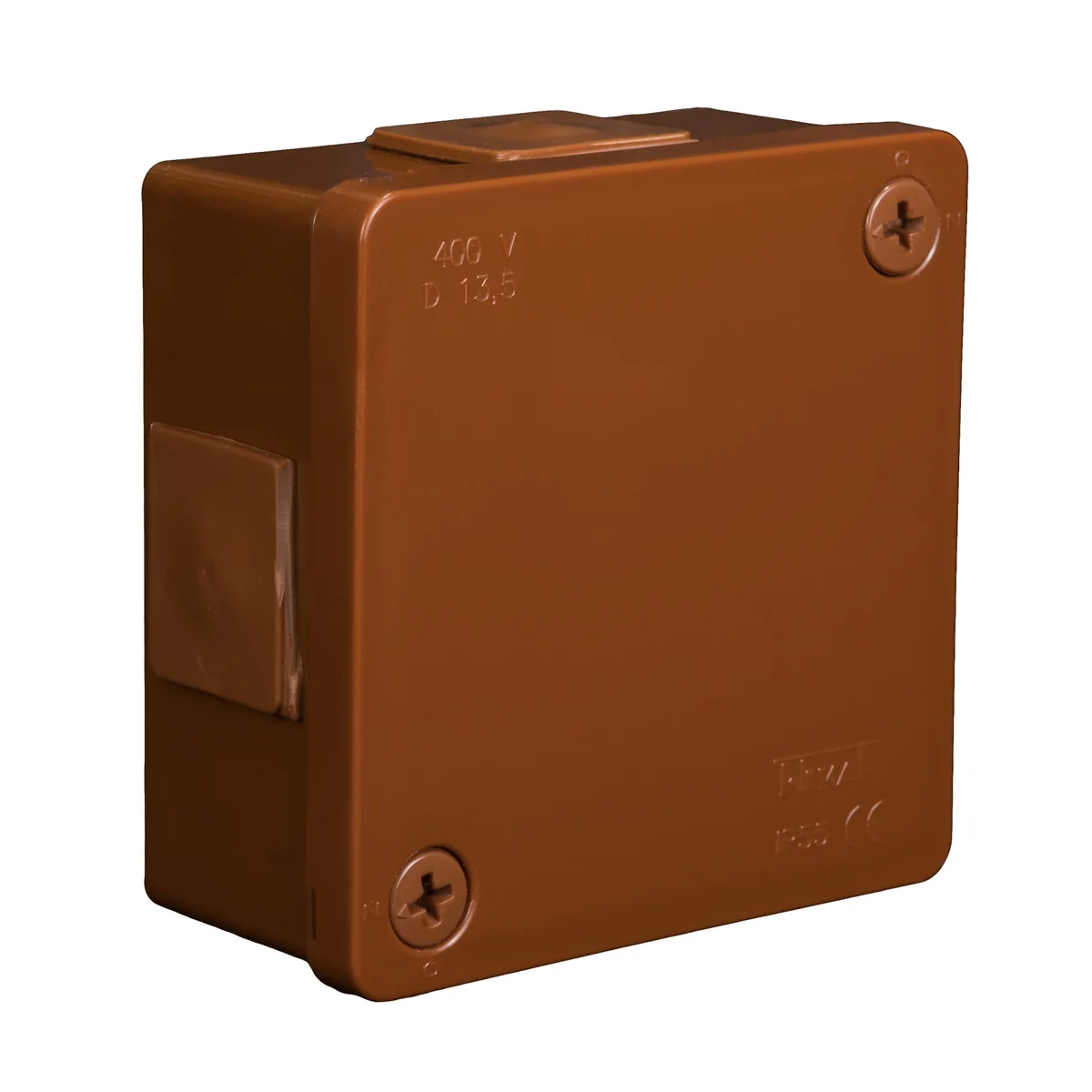 PF Puszka natynkowa z dławnicami gumowymi 4-wlotowa 86x86x40mm IP55 dekiel na 2 wkręty brązowa 021-02