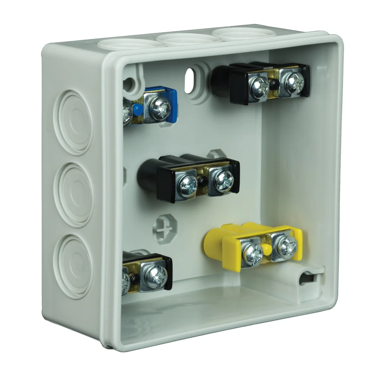 PF Puszka natynkowa z osłabieniami 12-wlotowa 86x86x40mm IP55 dekiel klik-klak z zaciskami popiel 003-53 - obrazek 1