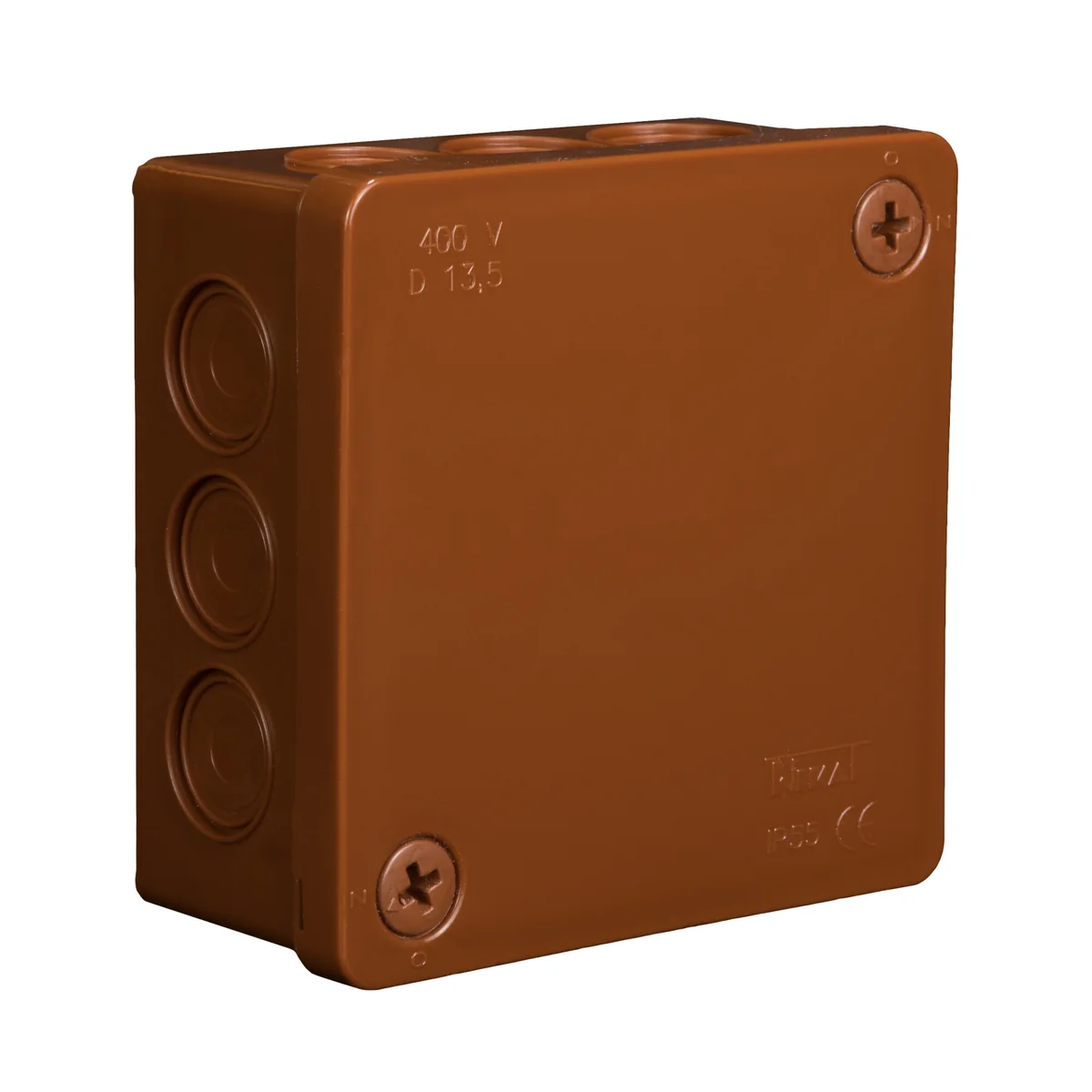 PF Puszka natynkowa z osłabieniami 12-wlotowa 86x86x40mm IP55 dekiel na 2 wkręty brązowa 023-02 - obrazek 1