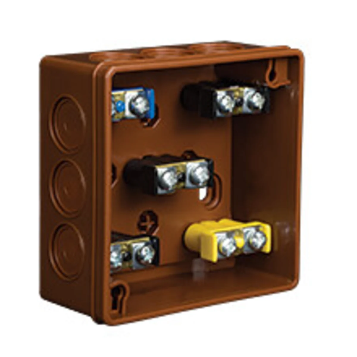 PF Puszka natynkowa z osłabieniami 12-wlotowa 86x86x40mm IP55 dekiel na 2 wkręty z zaciskami brązowa 023-52 - obrazek 1