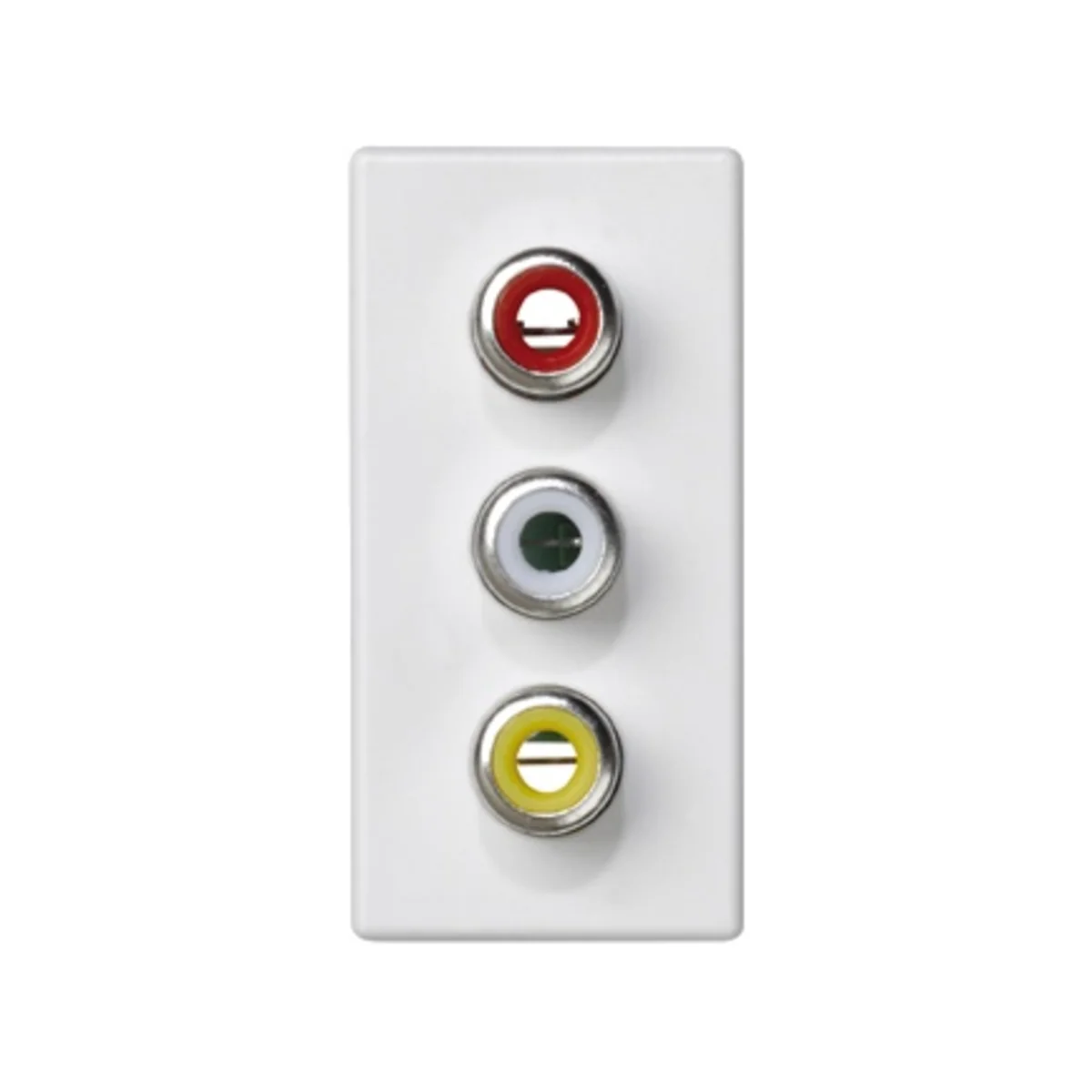 Płytka K45/2 złącz 3x RCA (CINCH) 22, 5x45mm + wkłady, zaciski śrubowe, czysta biel K105B/9