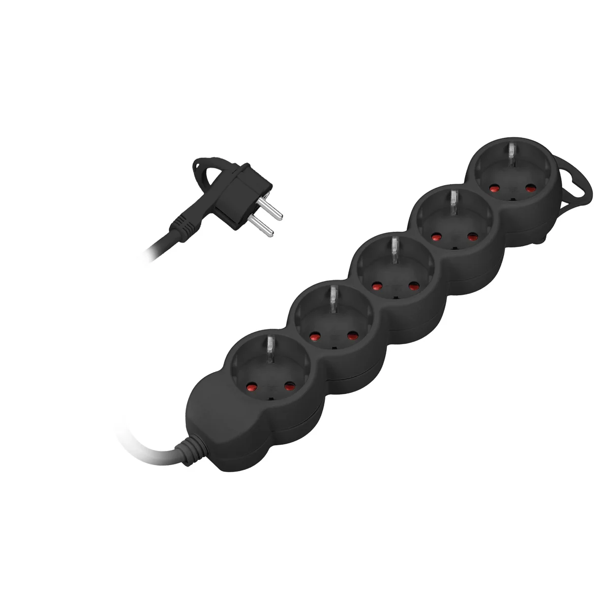 Przedłużacz 5-krotny 2P+Z (Schuko), 3m H05VV-F 3x1,5mm2, Imax=16A, płaska wtyczka, czarny ES-6(GS)/B/3 - obrazek 1