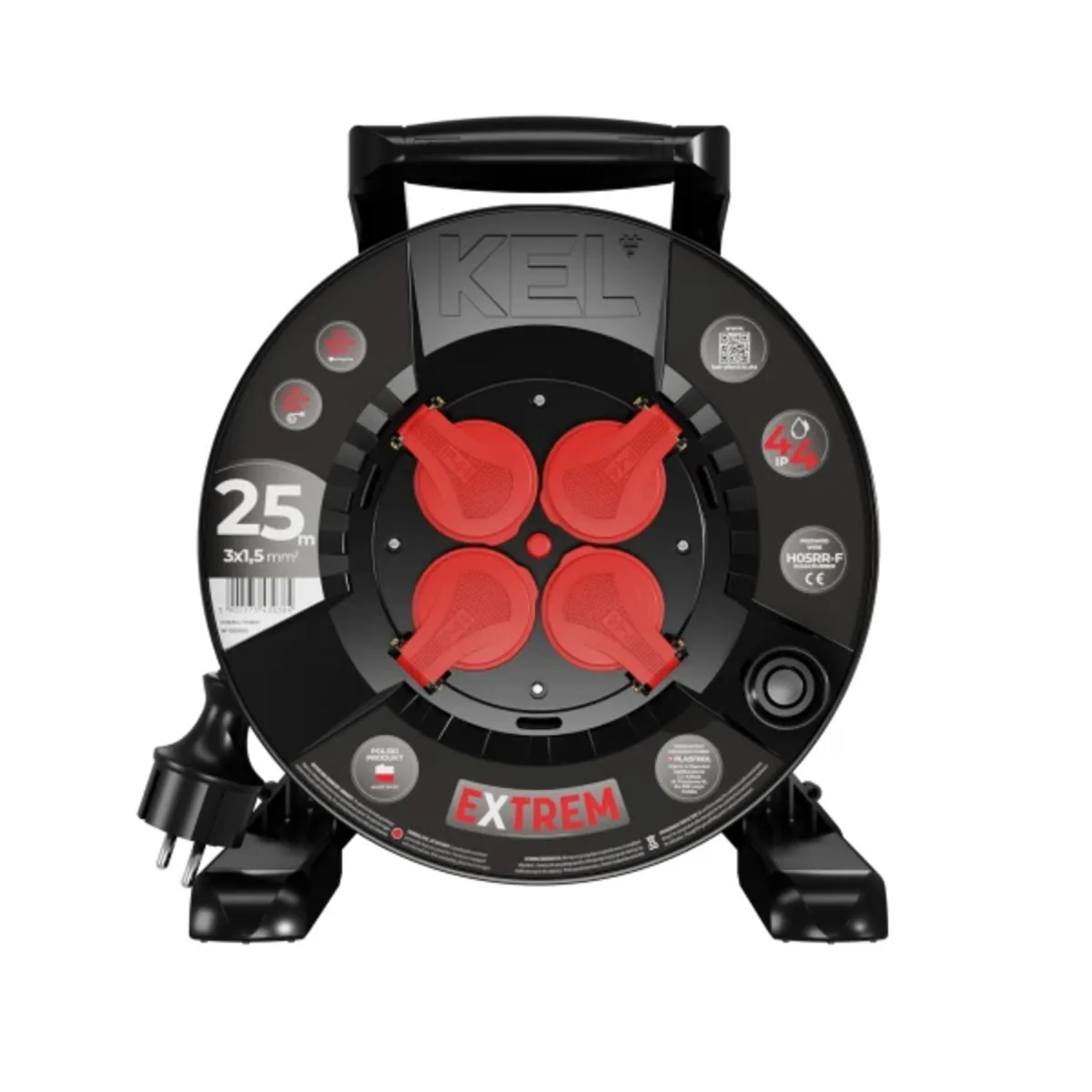 Przedłużacz bębnowy EXTREME LINE 4x2p+Z IP44 16A H05RR-F 3x1,5 25m czarny W-100026 - obrazek 1