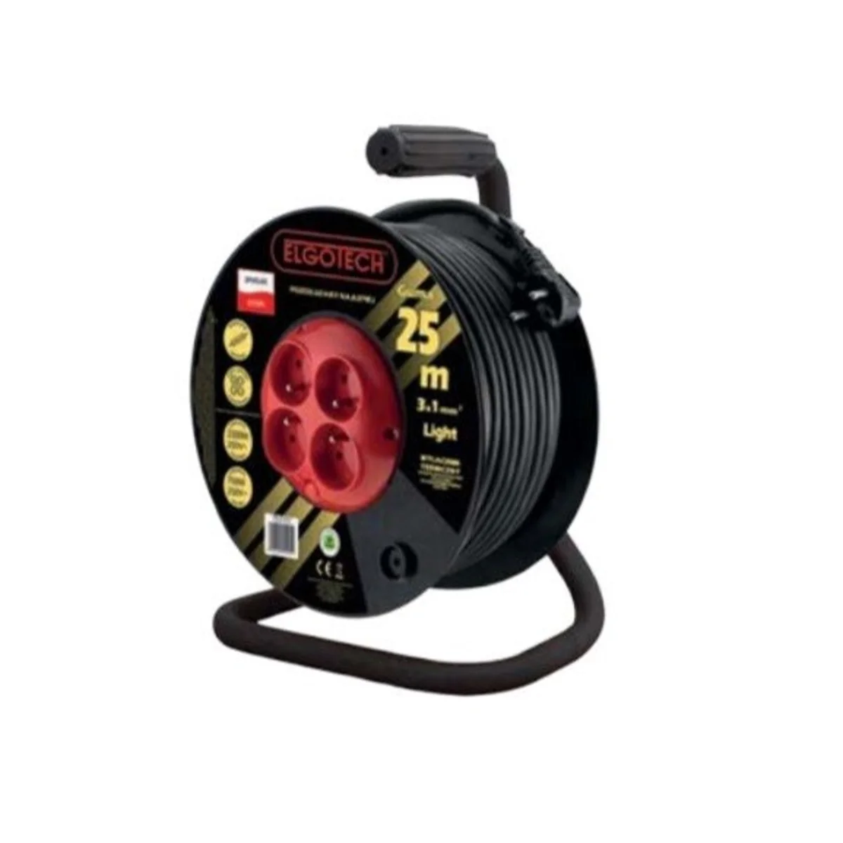 Przedłużacz bębnowy LIGHT 4 gniazda z/u 20m H05RR-F 3x1 czarny PZB-40-20G/1 - obrazek 1