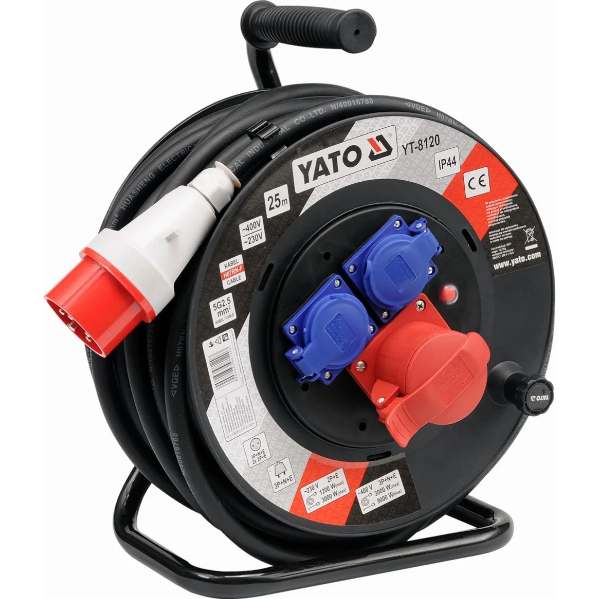 PRZEDŁUŻACZ BĘBNOWY SIŁOWY 25M, 3G 2,5MM YT-8120 - obrazek 1