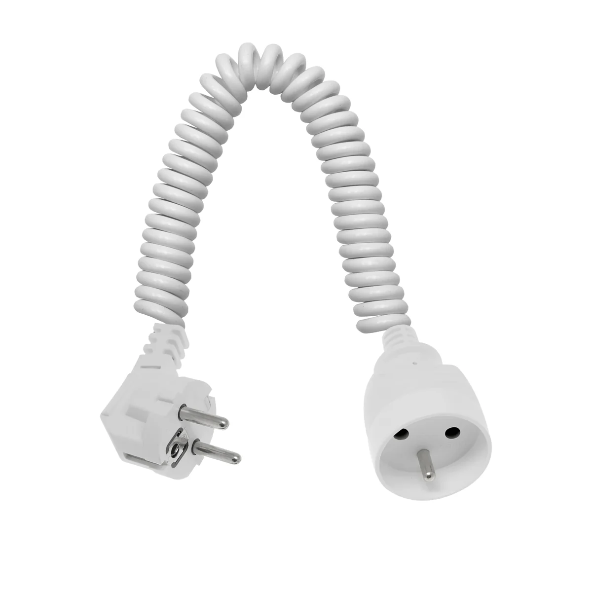 Przedłużacz przenośny 1-krotny, 1x2P+Z przewód spiralny biały 250V~/10A 3x1mm² PVC - 3m z zalewaną wtyczką kątową UNISCHUKO PSS-103 PSS-103 - obrazek 1