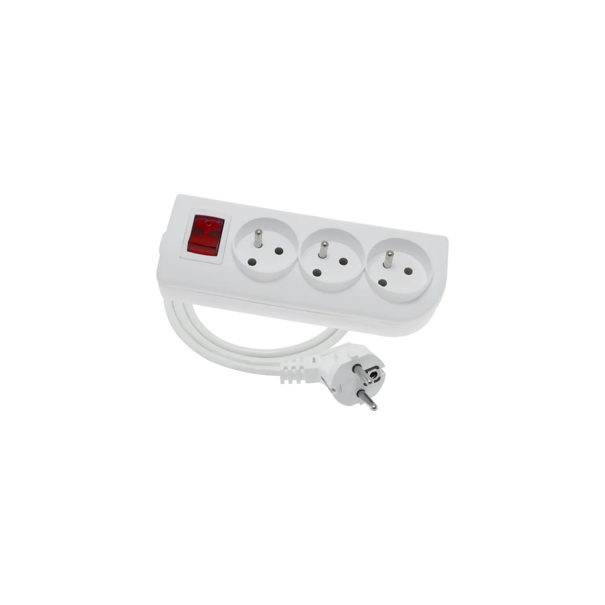 Przedłużacz przenośny 3-krotny, 3x2P+Z biały z podświetlanym wyłącznikiem 250V~/16A 3x1,5mm² PVC- 10m z zalewaną wtyczką kątową UNISCHUKO i otworami do montażu, Classic PSN-3010W-1,5 PSN-3010W-1,5 - obrazek 1