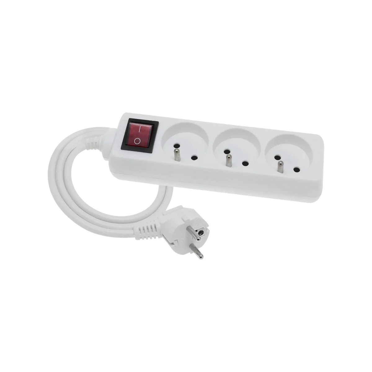 Przedłużacz przenośny 3-krotny, 3x2P+Z białyz podświetlanym wyłącznikiem 250V~/10A 3x1mm² PVC - 2m z zalewaną wtyczką kątową UNISCHUKO, Economic EPS-302W EPS-302W - obrazek 1