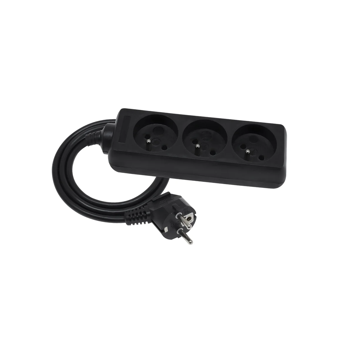 Przedłużacz przenośny 3-krotny, 3x2P+Z czarny 250V~/10A 3x1mm² PVC - 1,5m z zalewaną wtyczką kątową UNISCHUKO, Economic EPS-301,5-2 EPS-301,5-2 - obrazek 1