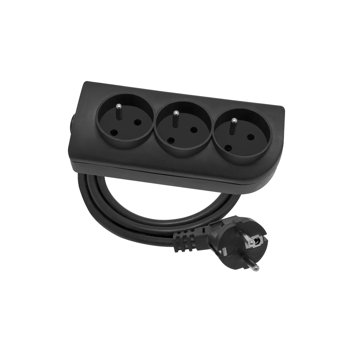 Przedłużacz przenośny 3-krotny, 3x2P+Z czarny 250V~/16A 3x1,5mm² PVC- 1,5m z zalewaną wtyczką kątową UNISCHUKO i otworami do montażu, Classic PSN-301,5-2 PSN-301,5-2 - obrazek 1