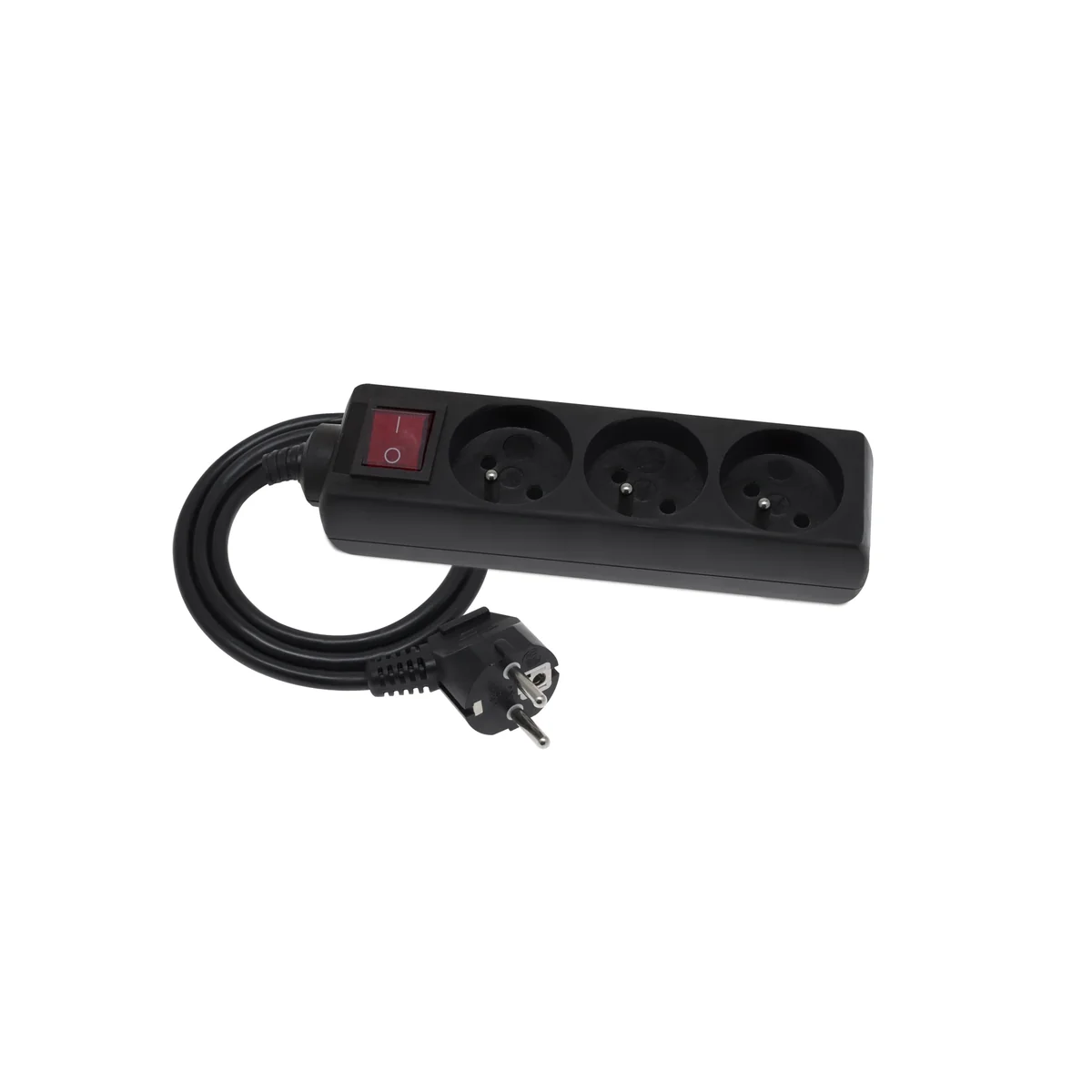 Przedłużacz przenośny 3-krotny, 3x2P+Z czarny z podświetlanym wyłącznikiem 250V~/10A 3x1mm² PVC - 1,5m z zalewaną wtyczką kątową UNISCHUKO, Economic EPS-301,5W-2 EPS-301,5W-2 - obrazek 1