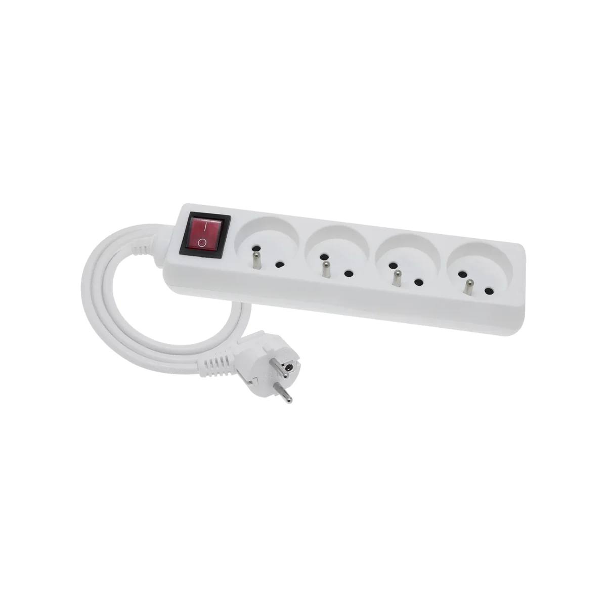 Przedłużacz przenośny 4-krotny, 4x2P+Z biały z podświetlanym wyłącznikiem 250V~/10A 3x1mm² PVC - 2m z zalewaną wtyczką kątową UNISCHUKO, Economic EPS-402W EPS-402W - obrazek 1