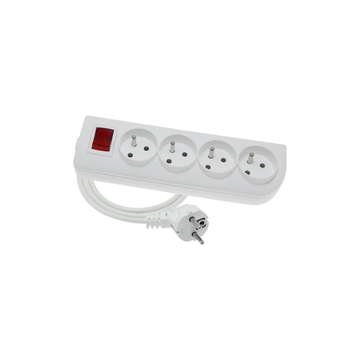 Przedłużacz przenośny 4-krotny, 4x2P+Z biały z podświetlanym wyłącznikiem 250V~/10A 3x1mm² PVC- 4m z zalewaną wtyczką kątową UNISCHUKO i otworami do montażu, Classic PSN-404W PSN-404W - obrazek 1