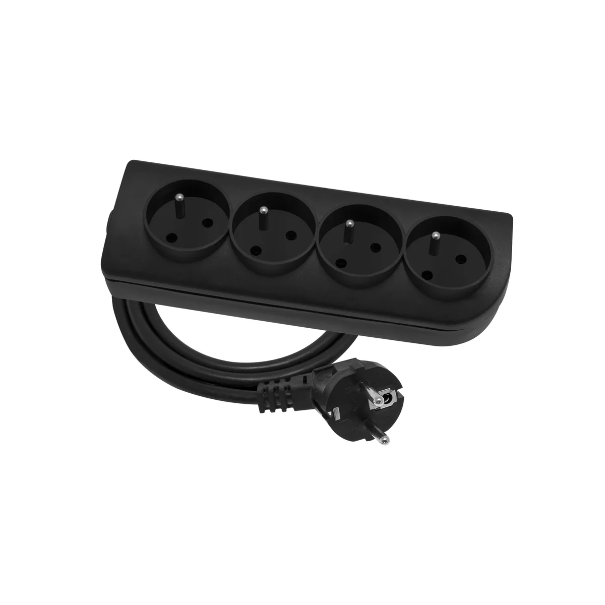 Przedłużacz przenośny 4-krotny, 4x2P+Z czarny 250V~/16A 3x1,5mm² PVC- 3m z zalewaną wtyczką kątową UNISCHUKO i otworami do montażu, Classic PSN-403-1,5-2 PSN-403-1,5-2 - obrazek 1
