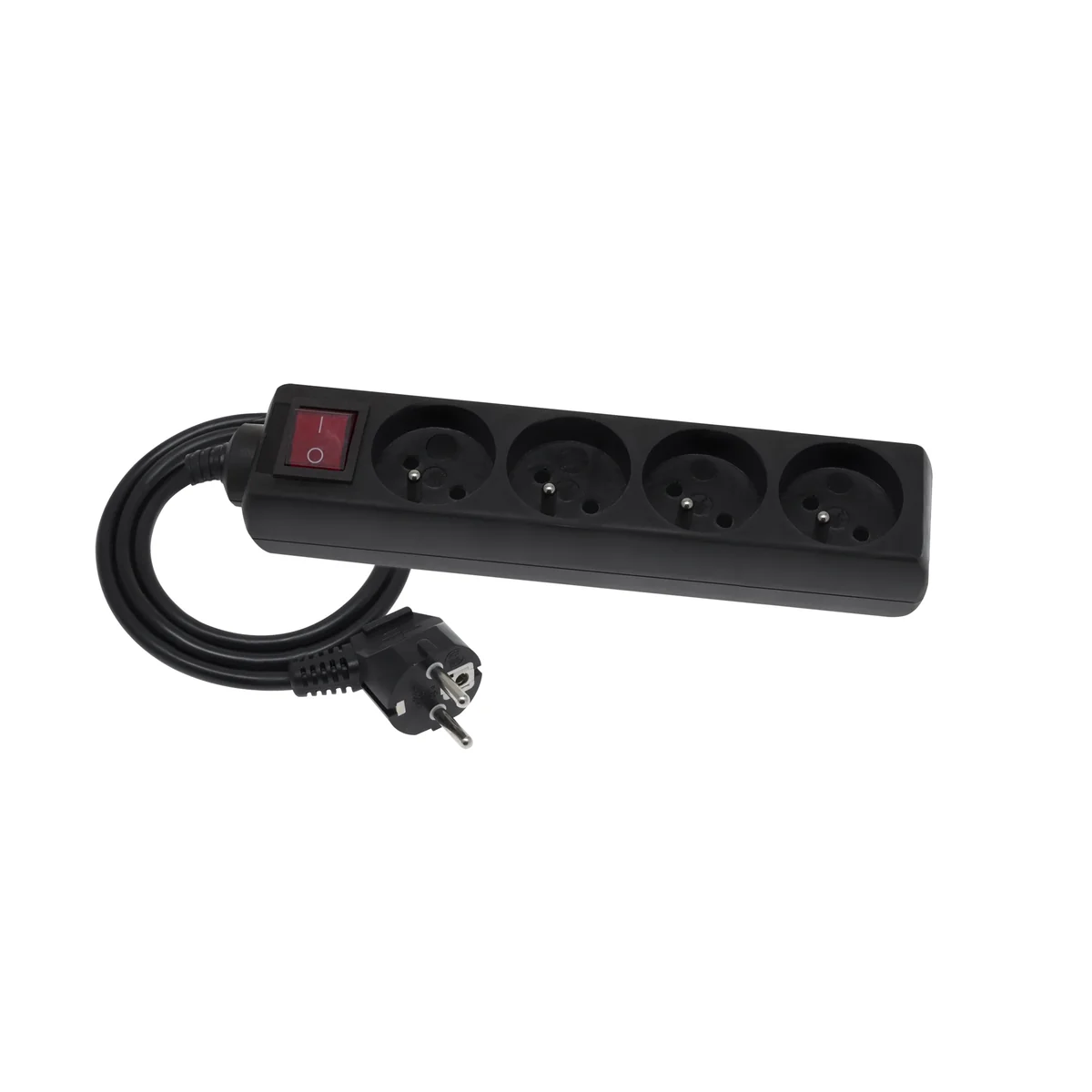 Przedłużacz przenośny 4-krotny, 4x2P+Z czarny z podświetlanym wyłącznikiem 250V~/10A 3x1mm² PVC - 1,5m z zalewaną wtyczką kątową UNISCHUKO, Economic EPS-401,5W-2 EPS-401,5W-2 - obrazek 1