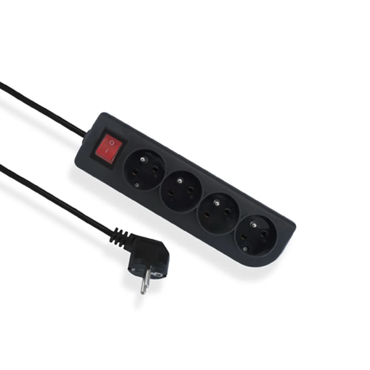 Przedłużacz przenośny 4-krotny, 4x2P+Z czarny z podświetlanym wyłącznikiem 250V~/10A 3x1mm² PVC - 3m z zalewaną wtyczką kątową UNISCHUKO, Economic EPS-403W-2 EPS-403W-2 - obrazek 1