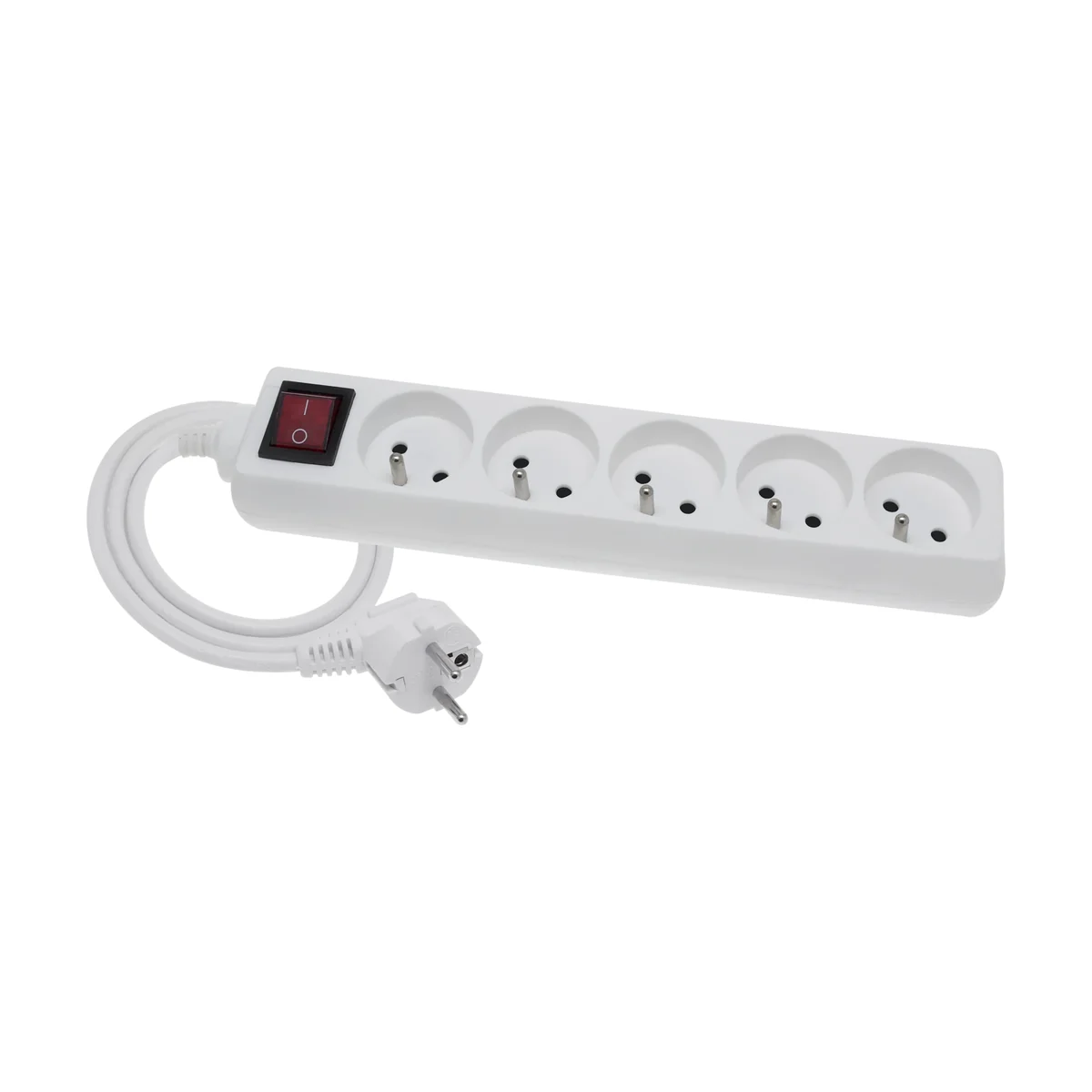 Przedłużacz przenośny 5-krotny, 5x2P+Z biały z podświetlanym wyłącznikiem 250V~/10A 3x1mm² PVC - 2m z zalewaną wtyczką kątową UNISCHUKO, Economic EPS-502W EPS-502W - obrazek 1