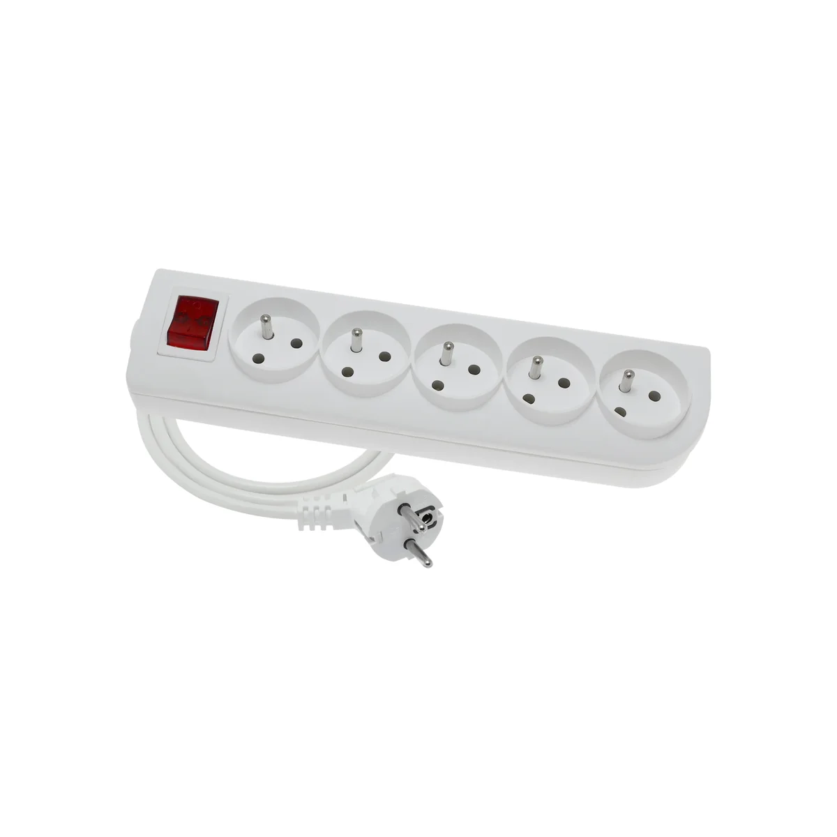 Przedłużacz przenośny 5-krotny, 5x2P+Z biały z podświetlanym wyłącznikiem 250V~/16A 3x1,5mm² PVC- 3m z zalewaną wtyczką kątową UNISCHUKO i otworami do montażu, Classic PSN-503W-1,5 PSN-503W-1,5 - obrazek 1