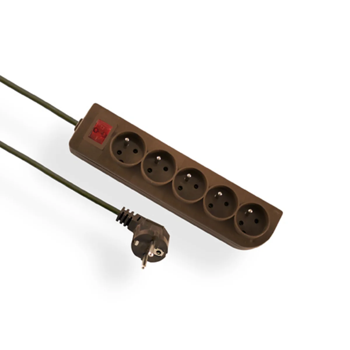 Przedłużacz przenośny 5-krotny, 5x2P+Z brązowy z podświetlanym wyłącznikiem 250V~/10A 3x1mm² PVC- 3m z zalewaną wtyczką kątową UNISCHUKO i otworami do montażu, Classic PSN-503W-3 PSN-503W-3 - obrazek 1