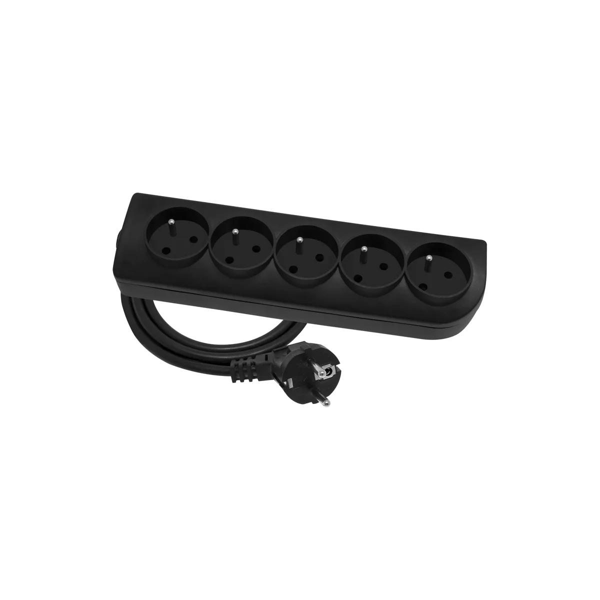 Przedłużacz przenośny 5-krotny, 5x2P+Z czarny 250V~/10A 3x1mm² PVC- 5m z zalewaną wtyczką kątową UNISCHUKO i otworami do montażu, Classic PSN-505-2 PSN-505-2 - obrazek 1