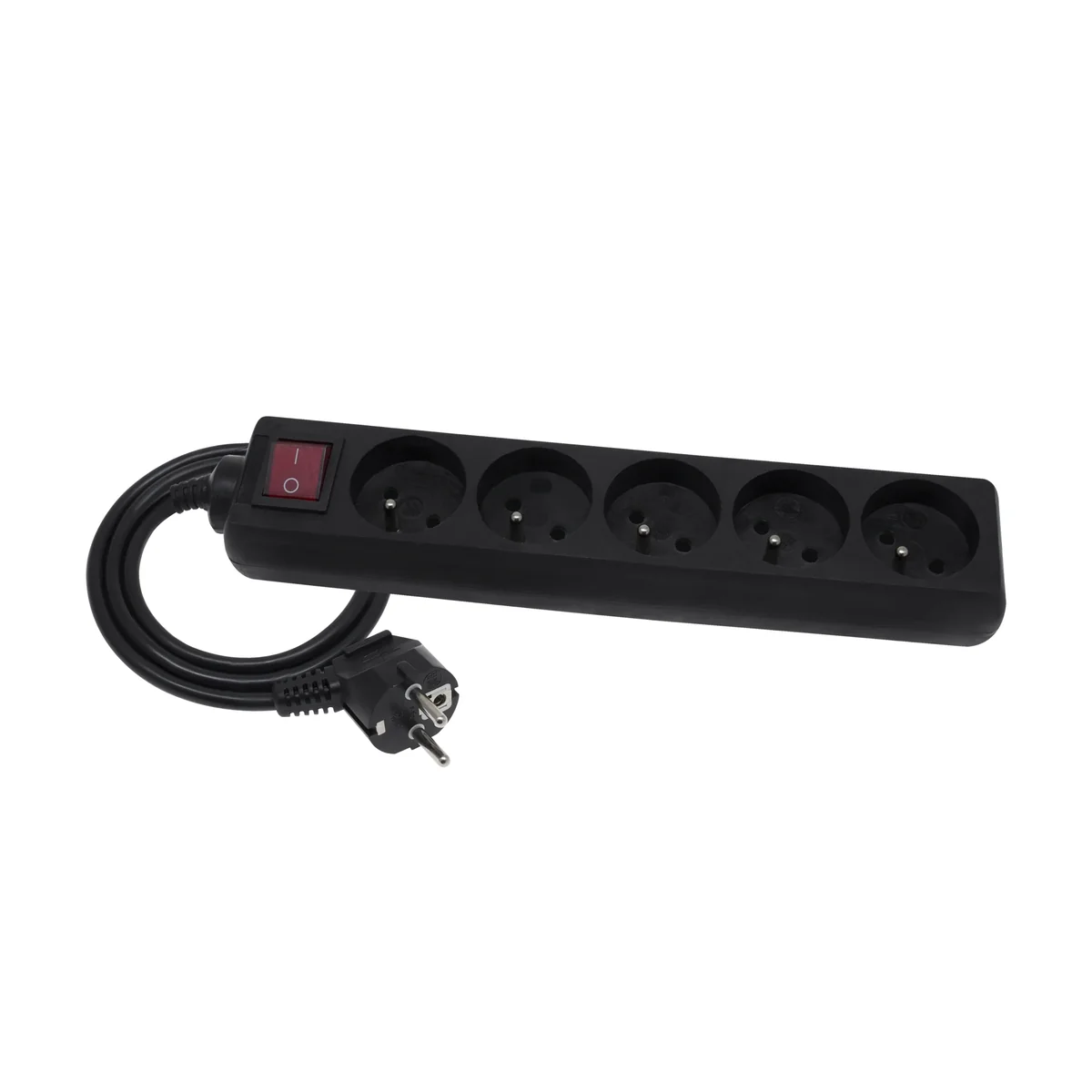 Przedłużacz przenośny 5-krotny, 5x2P+Z czarny z podświetlanym wyłącznikiem 250V~/10A 3x1mm² PVC - 2m z zalewaną wtyczką kątową UNISCHUKO, Economic EPS-502W-2 EPS-502W-2 - obrazek 1