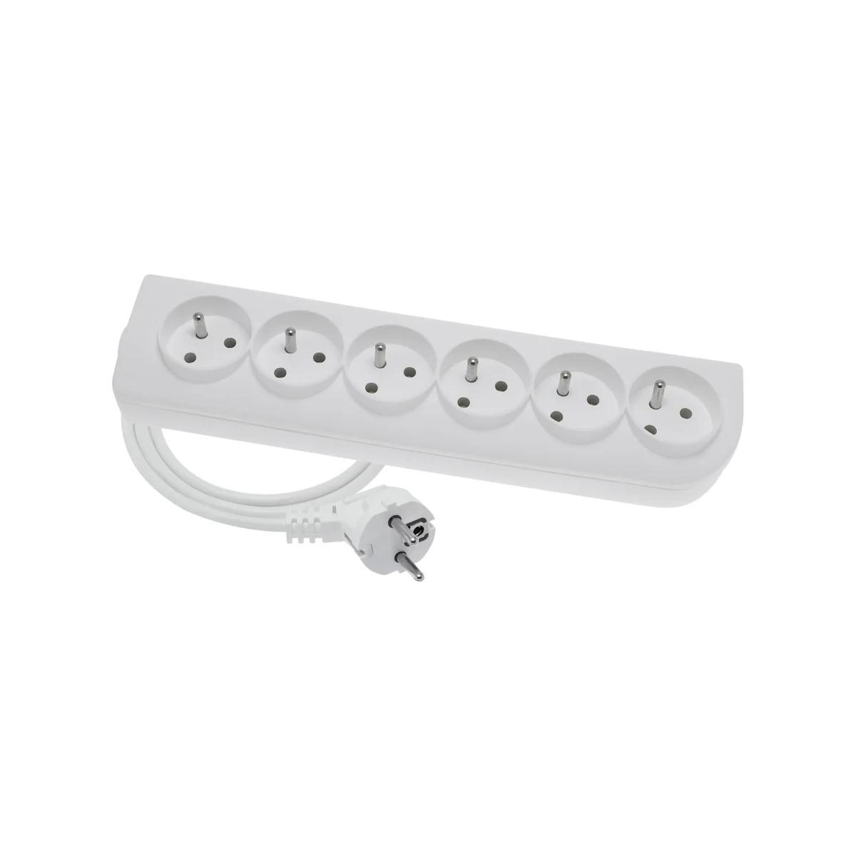 Przedłużacz przenośny 6-krotny, 6x2P+Z biały 250V~/16A 3x1,5mm² PVC- 5m z zalewaną wtyczką kątową UNISCHUKO i otworami do montażu, Classic PSN-605-1,5 PSN-605-1,5 - obrazek 1