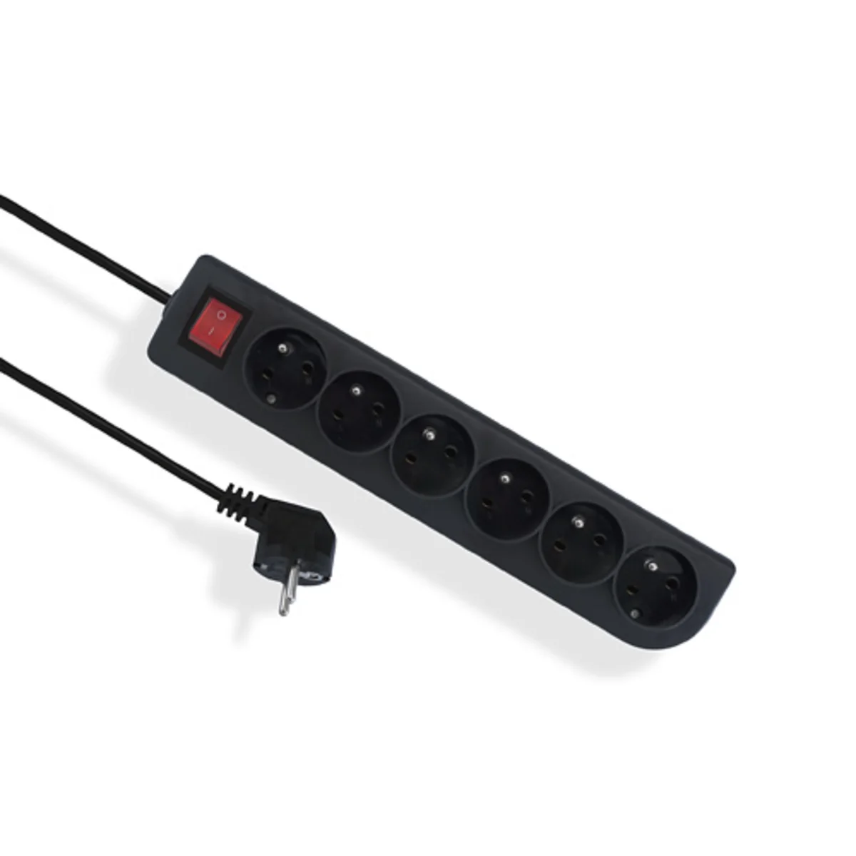 Przedłużacz przenośny 6-krotny, 6x2P+Z czarny z podświetlanym wyłącznikiem 250V~/10A 3x1mm² PVC - 5m z zalewaną wtyczką kątową UNISCHUKO, Economic EPS-605W-2 EPS-605W-2 - obrazek 1