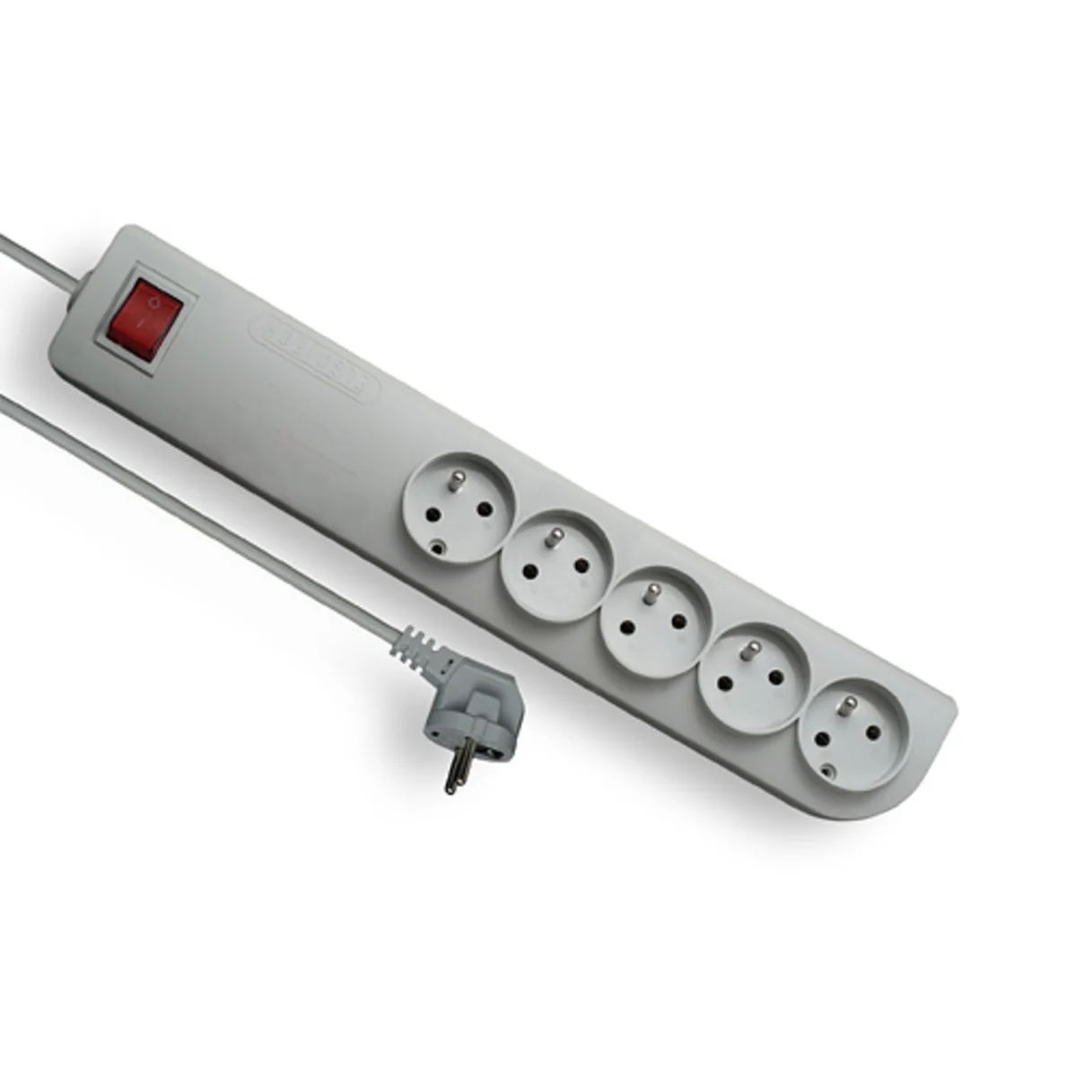 Przedłużacz z modułem przeciwprzepięciowym 5-krotny, 5x2P+Z szary z podświetlanym wyłącznikiem 3x1mm² 250V~/10A - 1,5mb oraz otworami do montażu PSF3-501 PSF3-501 - obrazek 1