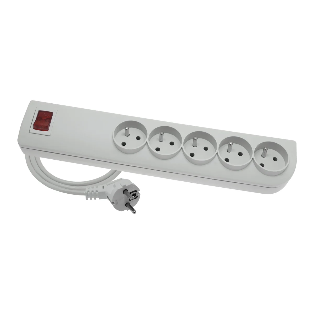 Przedłużacz z modułem przeciwprzepięciowym 5-krotny, 5x2P+Z szary z podświetlanym wyłącznikiem 3x1mm² 250V~/10A - 3mb oraz otworami do montażu PSF3-503 PSF3-503 - obrazek 1
