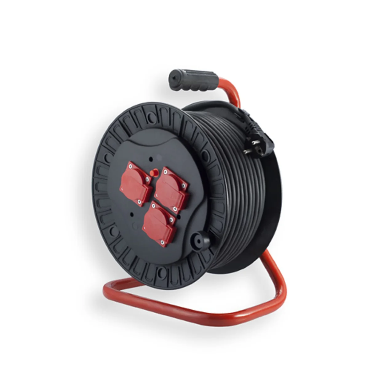 Przedłużacz zwijany na bębnie 3x2P+Z (3 gniazda IP-44) guma H05RR-F 3x1,5mm² - 50m MAX.3600W z zabezpieczeniem termicznym, seria Strong PZB-111-50G PZB-111-50G - obrazek 1