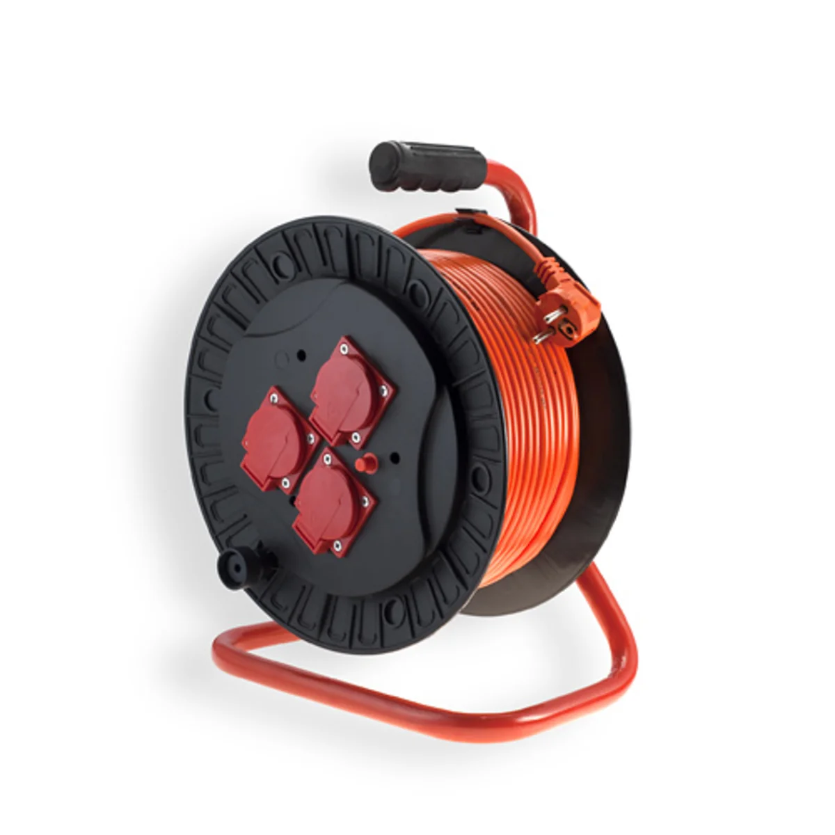 Przedłużacz zwijany na bębnie 3x2P+Z (3 gniazda IP-44) guma H05RR-F 3x2,5mm² - 30m MAX.3600W z zabezpieczeniem termicznym, seria Hard PZB-111-30G/2,5 PZB-111-30G/2,5 - obrazek 1