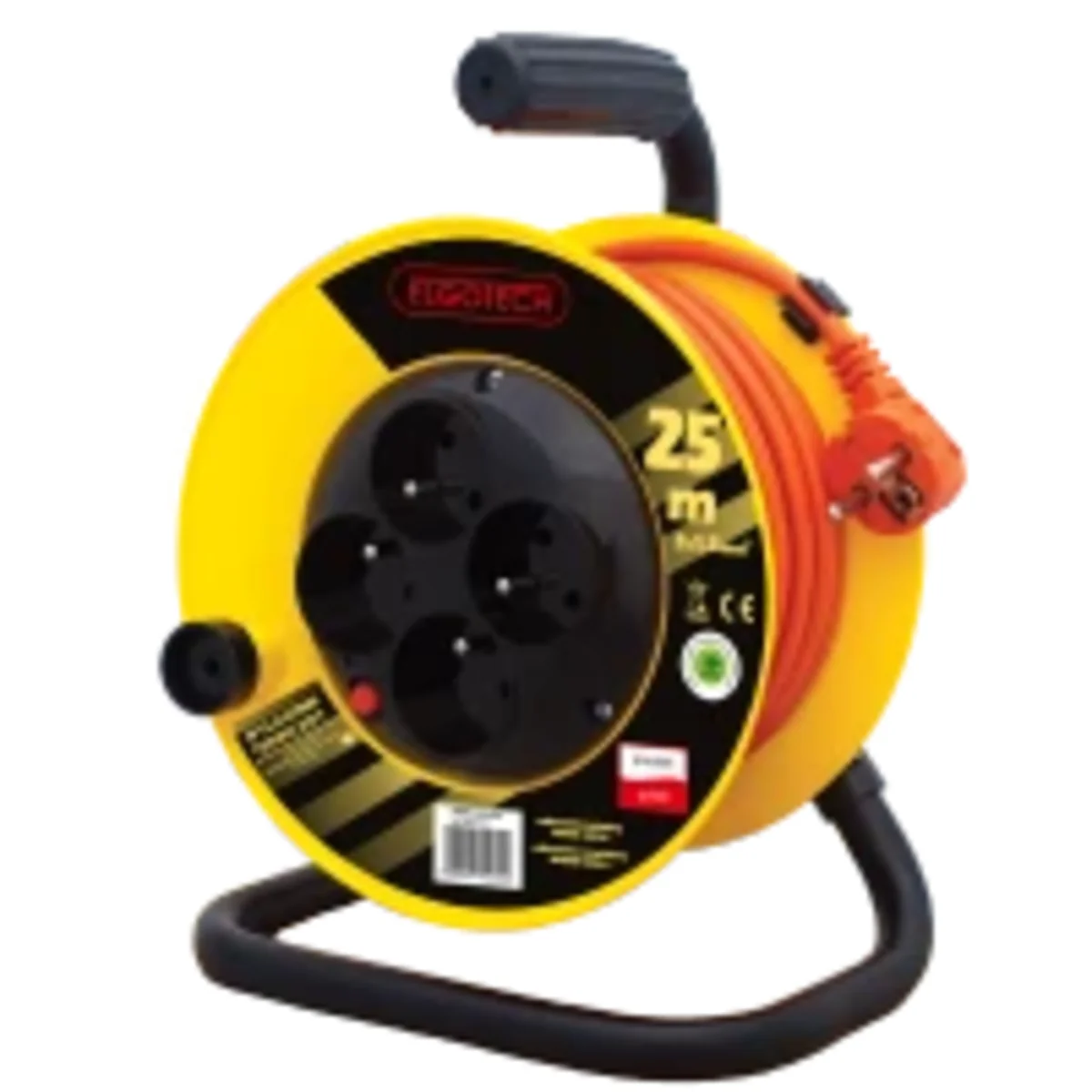 Przedłużacz zwijany na bębnie 4x2P+Z pomarańczowy PVC 3x1,5mm² - 25m MAX.3600W z zabezpieczeniem termicznym, mały bęben PZB1-40-25Y PZB1-40-25Y - obrazek 1