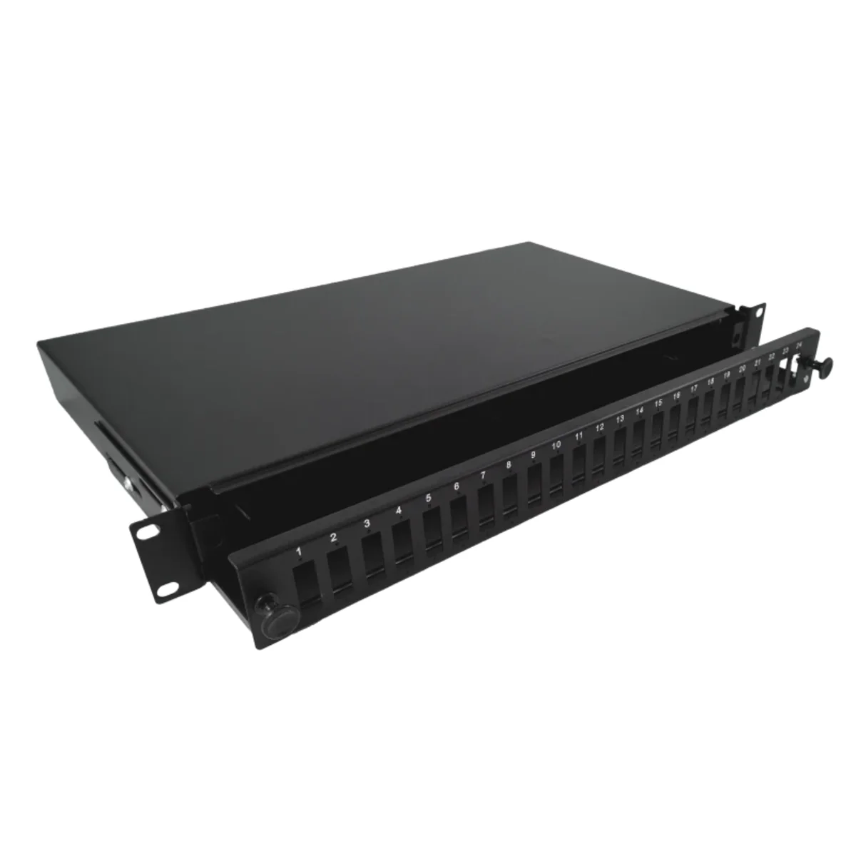 Przełącznica światłowodowa 24xSC duplex / 24xLC quad 19 1U z płytą czołową oraz akcesoriami montażowymi (dławiki, opaski), wysuwalna ALANTEC FOP-1U-24SCD-C - obrazek 1