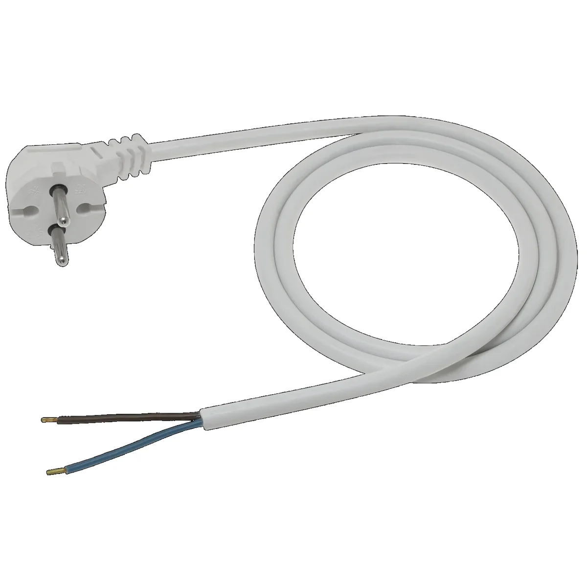 Przewód przyłączeniowy z zalewaną wtyczką kątową biały 250V~/16A PVC 2x1,5mm² - 1m PZ1,5-1-1 PZ1,5-1-1 - obrazek 1