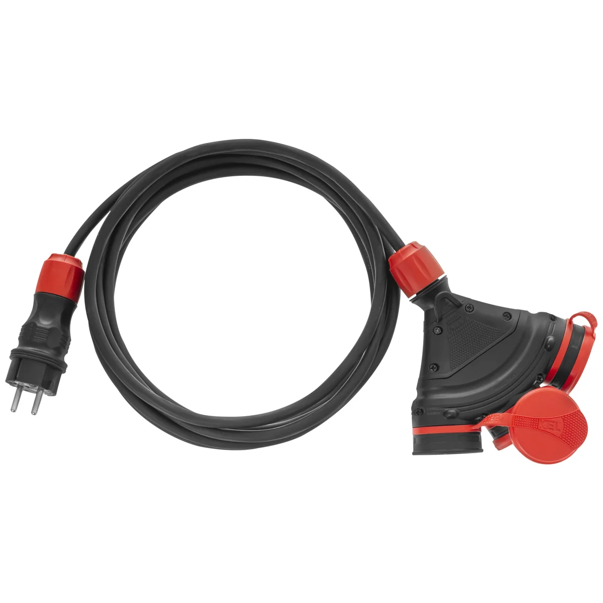 PS-X3/54/20M/3X2,5/H05RR-F Przedłużacz X3, przewód w oponie gumowej H05RR-F czarna 3x2,5mm2, IP 54, wtyczka i gniazdo w kolorze czarno-czerwonym, przewód kolor czarny W-98970 - obrazek 1