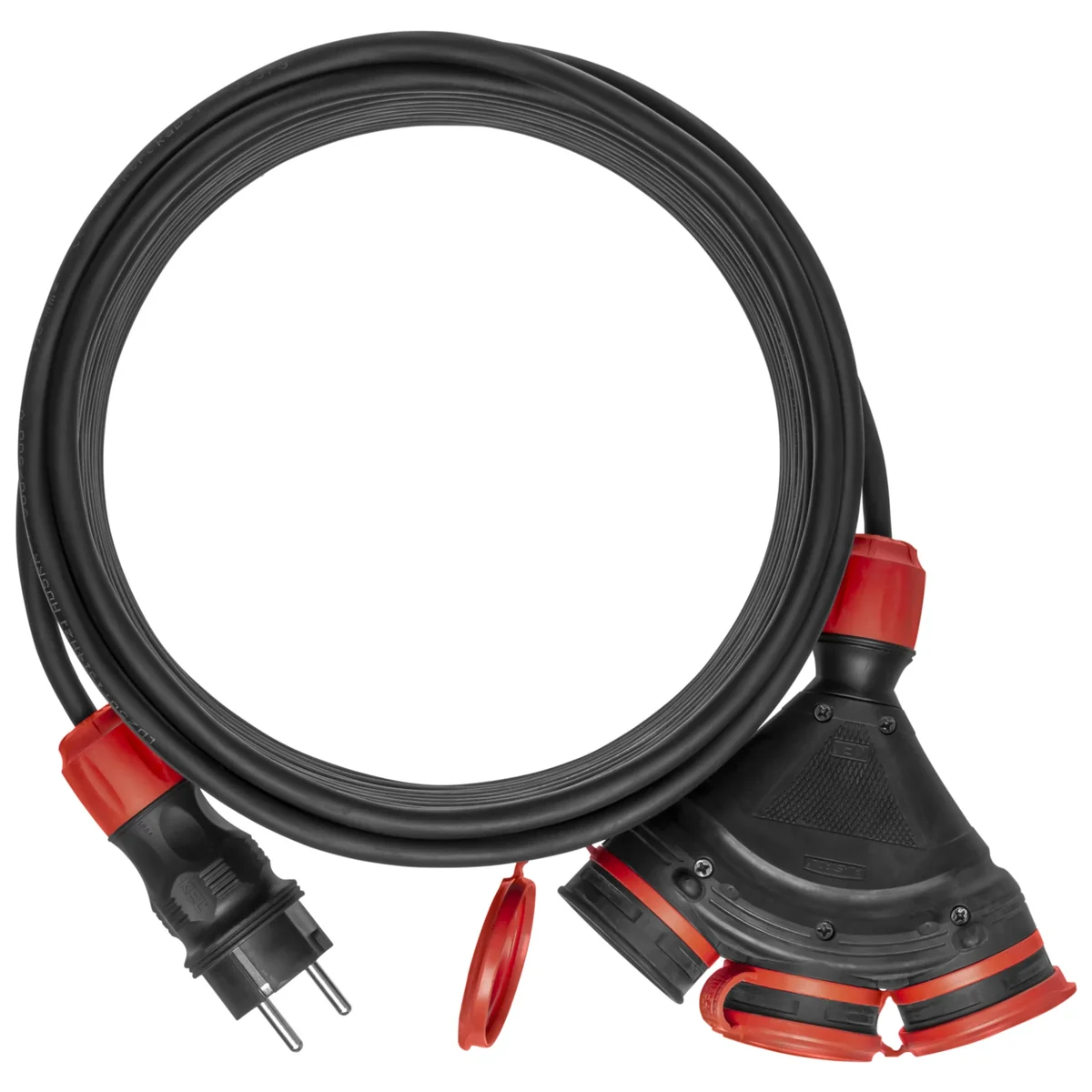 PS-X3/54/30M/3X1,5/H05RR-F Przedłużacz X3, przewód w oponie gumowej H05RR-F czarna 3x1,5mm2, IP 54, wtyczka i gniazdo w kolorze czarno-czerwonym, przewód kolor czarny W-98985 - obrazek 1