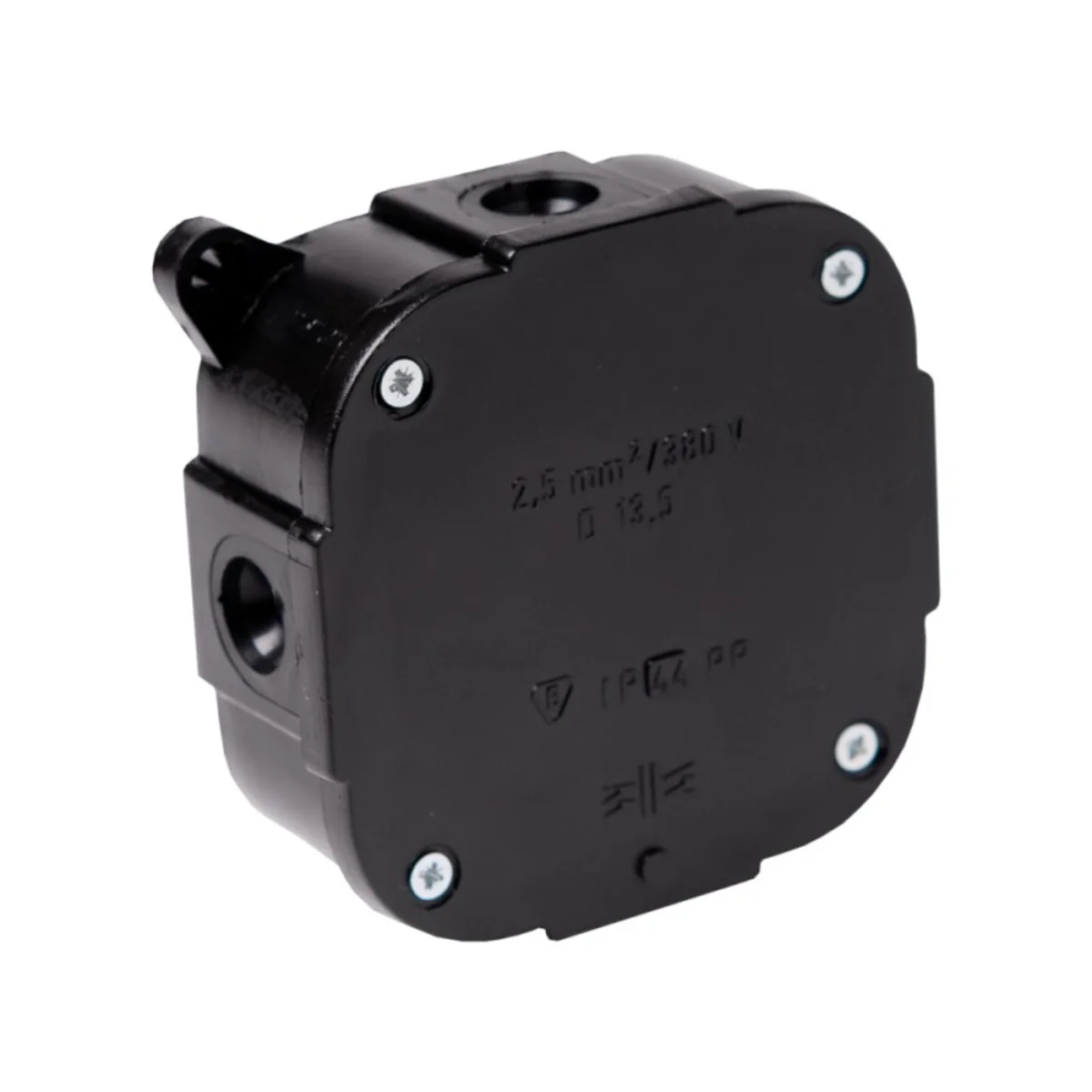 Puszka natynkowa z osłabieniami 4-wlotowa 88x88x40mm IP44 dekiel na 4 wkręty czarna 074-05 - obrazek 1