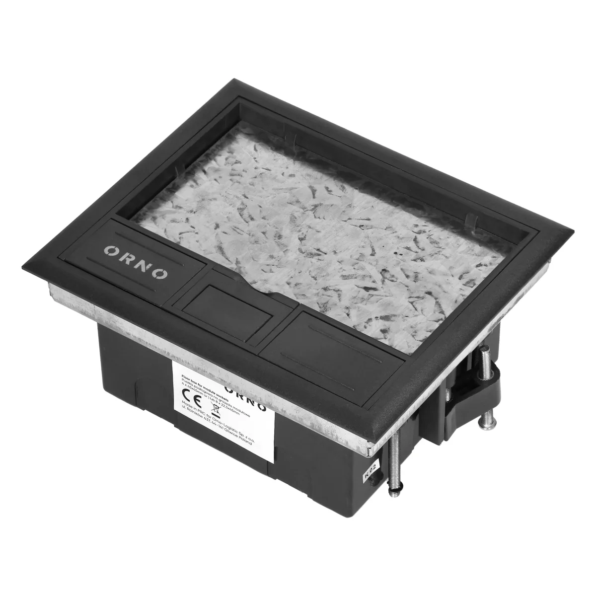 Puszka podłogowa na gniazda modułowe 4 x 45x45mm lub 8 x 22,5x45mm, pokrywa: materiał własny, czarna OR-GP-9201/CF - obrazek 1